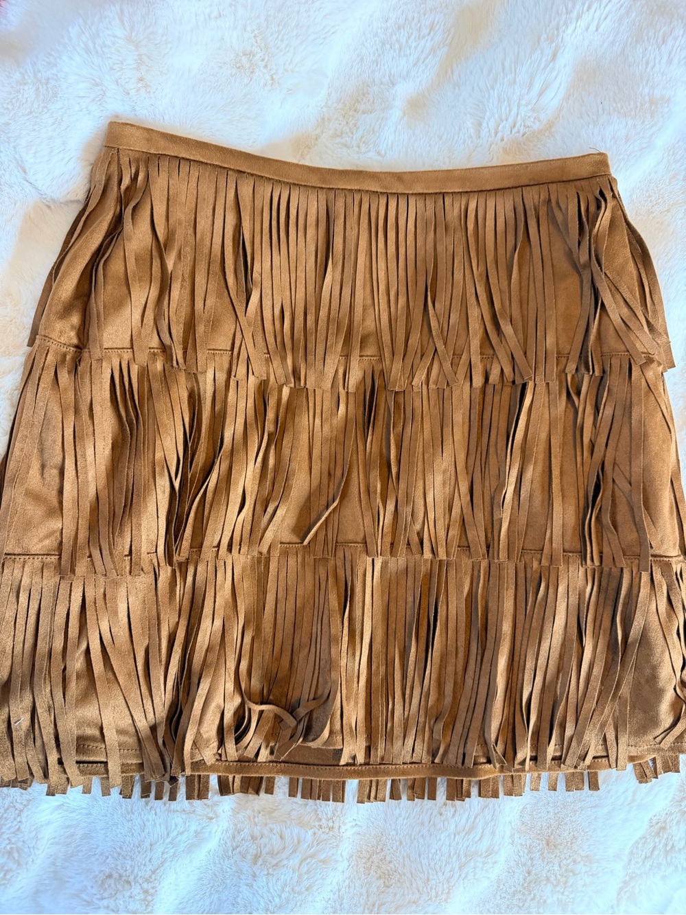 Universal threads nwt Fringe faux Suede-Look Mini Skirt in Tan